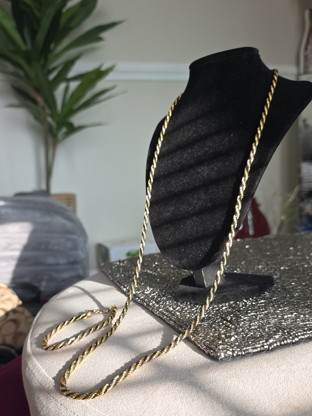 Trifari Gold and Black Twisted Rope Long Necklace